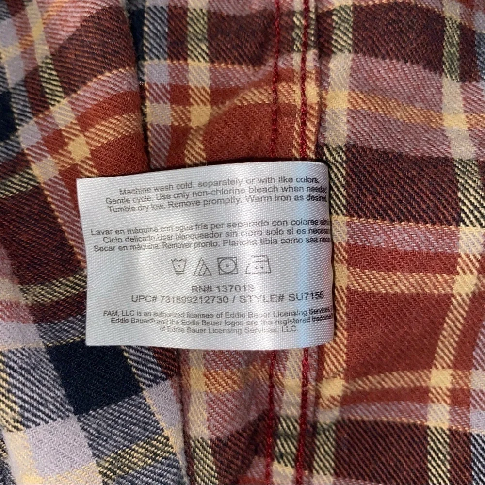 Eddie Bauer Plaid Flannel Long Sleeve Button Down in Red Black White Yellow L